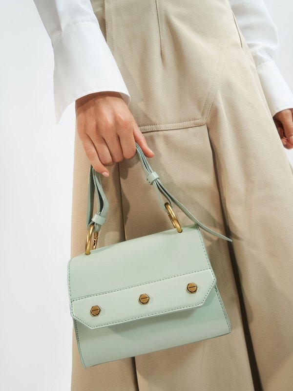 Mint Green Studded Top Handle Bag | CHARLES &amp; KEITH