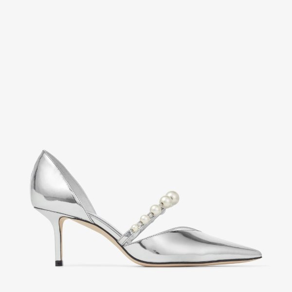 Aurelie 65 珍珠缀饰银色跟鞋