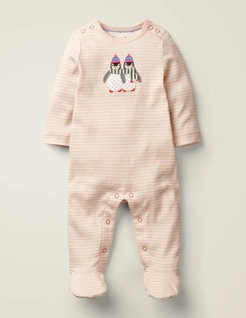 Cosy Applique Sleepsuit - Ivory/Provence Pink Penguin | Boden US