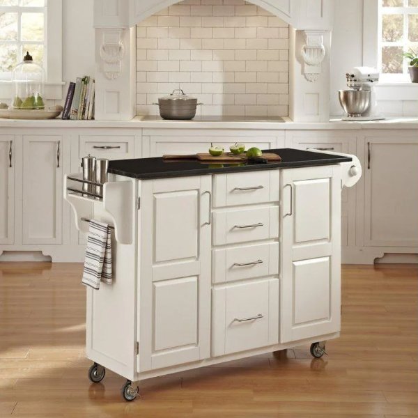 Create-a-Cart White Kitchen Cart with Black Granite Top