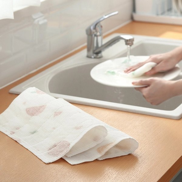 4PCS Cleaning Cloths Eight-layer Printed Wood Fiber Non-oily Dish Washing Towel Decontamination Wipes Kitchen Tools Clean Towel