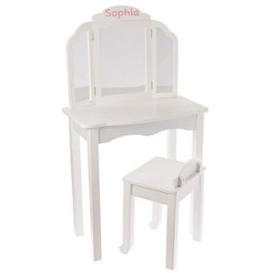 Guidecraft Personalized Vanity Table and Stool Set, Color White, Name: Sophia