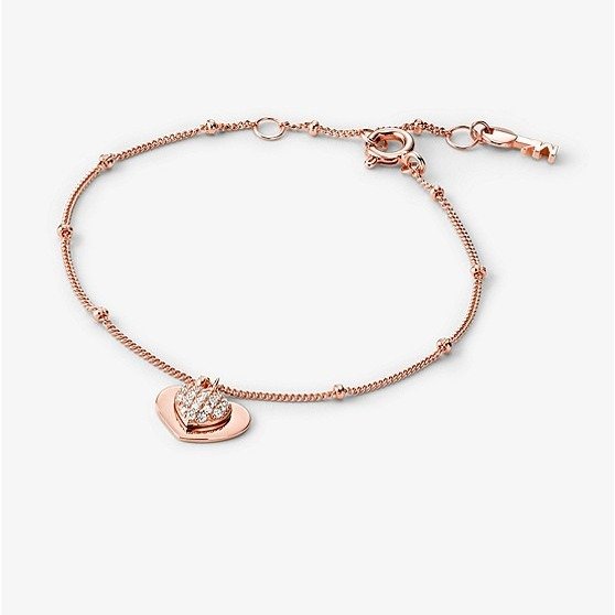 Precious Metal-Plated Sterling Silver Pave Heart Bracelet