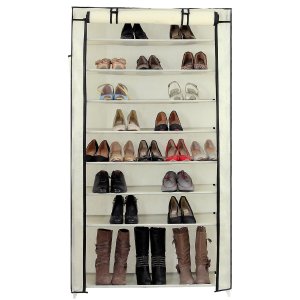 Songmics 10 Tiers Shoe Rack with Dustproof Cover Closet Shoe Storage Cabinet Organizer Beige URXJ36M