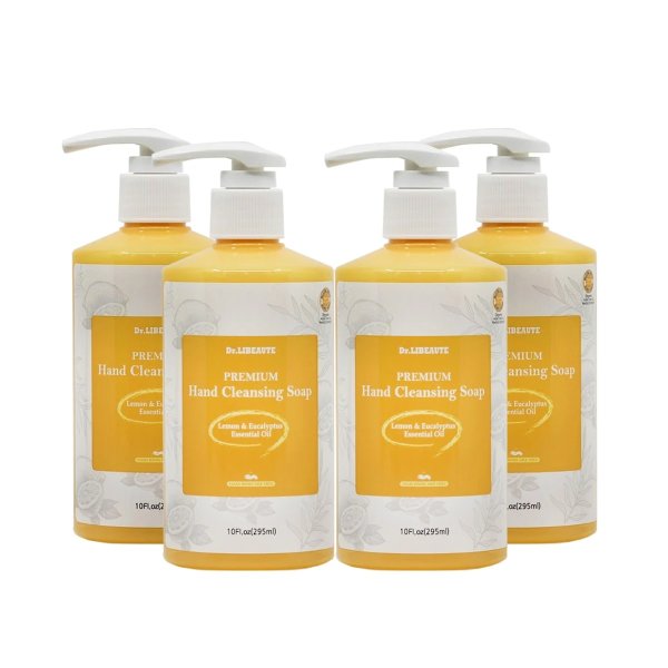 Premium Hand Cleansing Liquid Soap, Eucalyptus & Lemon Natural Essential Oils, 10 Fl oz, 4 Packs