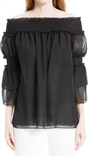 Off-the-Shoulder Smock Double Ruffle Top