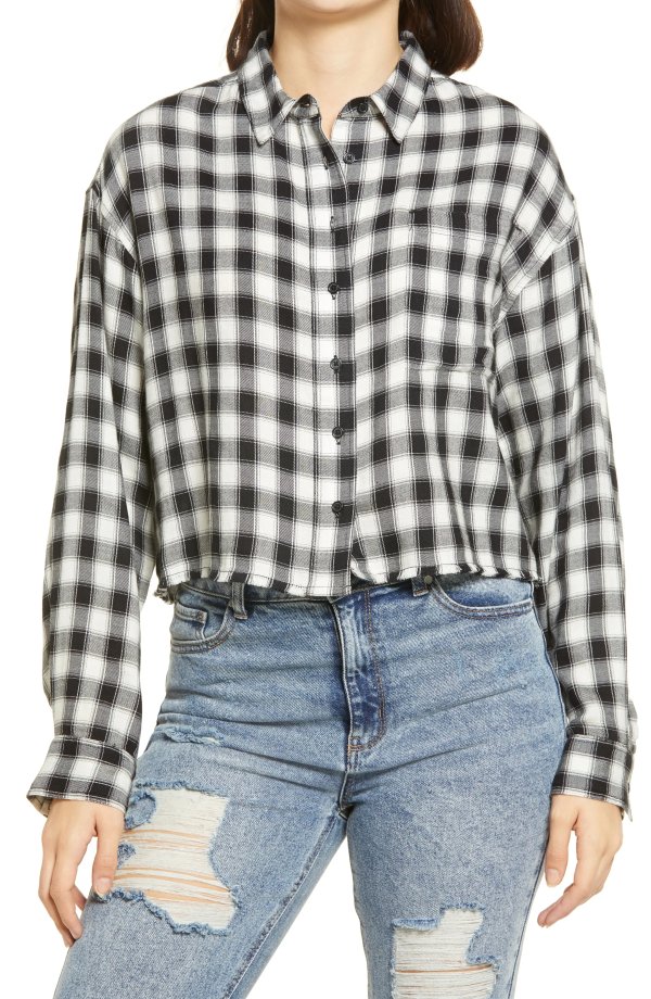Plaid Crop Button-Up Shirt