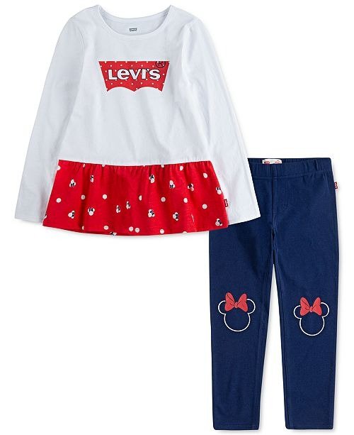 x Disney Toddler Girls 2-Pc. Minnie Mouse Peplum Top & Leggings Set
