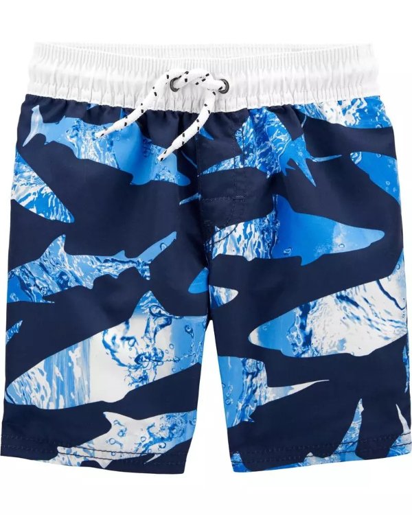 男小童泳裤，鲨鱼虎图案