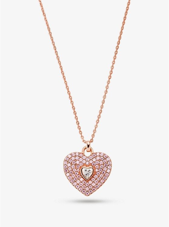 14K Rose-Gold Plated Sterling Silver Pave Heart Necklace