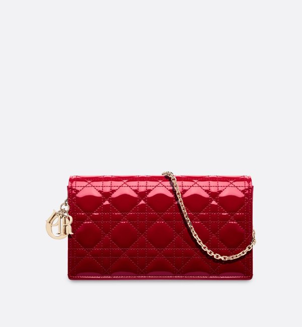 Lady Dior Pouch Cherry Red Patent Cannage Calfskin