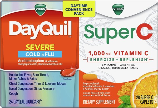 DayQuil & Super C Convenience Pack: DayQuil Severe Medicine for Cold & Flu Relief, Conveniently Packaged with Super C Energize and Replenish* Daily Supplement with Vitamin C, B Vitamins, 52ct