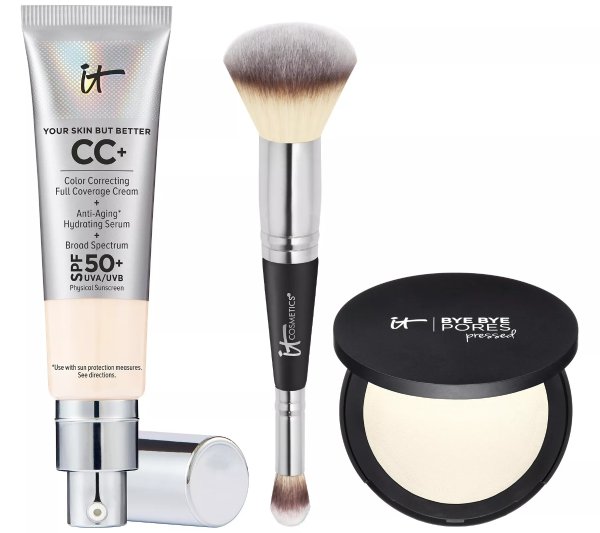 IT Cosmetics CC+ Cream SPF50 Foundation with Bye Bye Pores Pressed & Brush