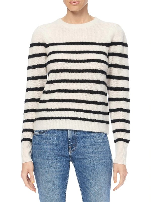 Laurel Striped Puff-Shoulder Cashmere Sweater
