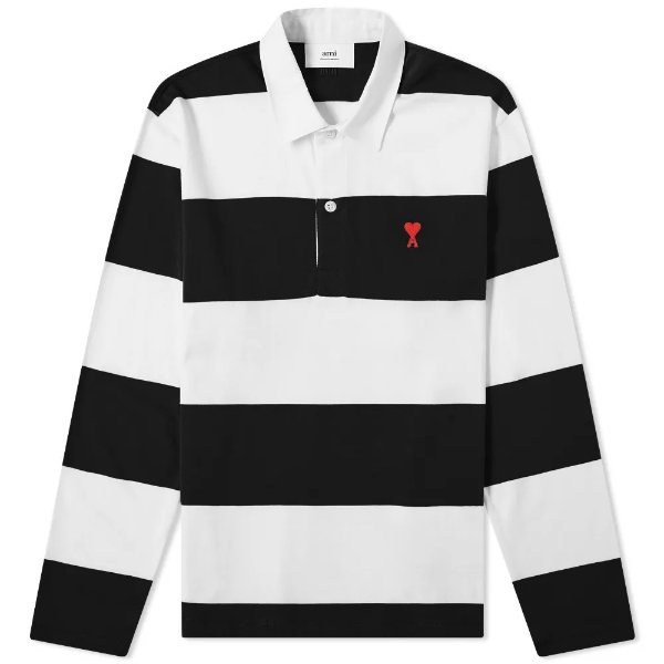 Heart Striped Rugby ShirtBlack & White