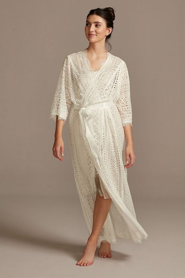 Crochet Lace Long Robe with Sash