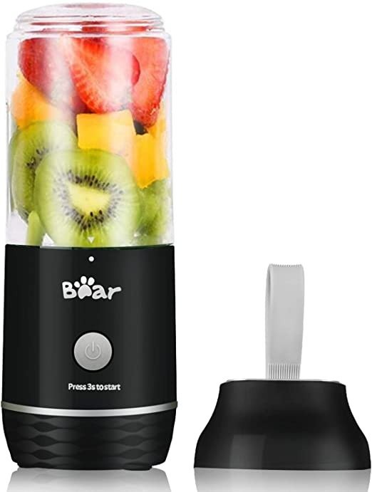Portable Blender, Bear USB Rechargeable Personal Blender for Shakes and Smoothies, Small Smoothie Single Serve Blender with 11.84oz BPA Free Tritan Blender Cup for Kitchen Home Travel Sports, Black