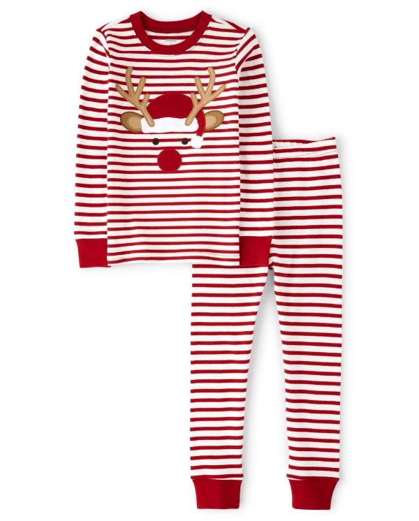 Unisex Girls And Boys Matching Family Long Sleeve Reindeer Snug Fit Cotton 2-Piece Pajamas - Gymmies