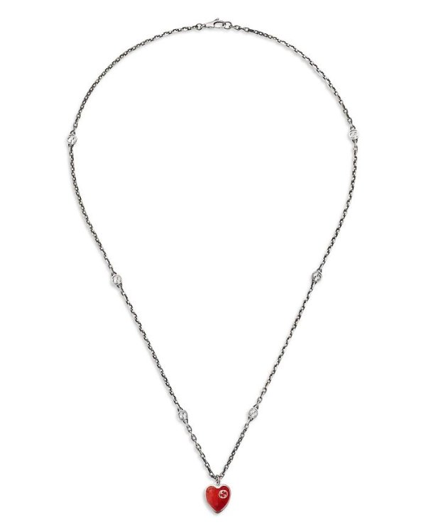 Sterling Silver & Enamel Heart Pendant Necklace, 19.7"
