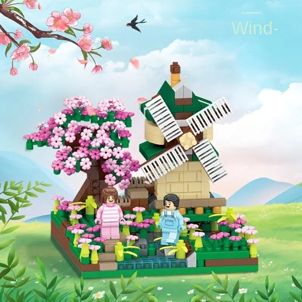 Diy Cherry Blossom Building Bricks Romantic Windmill Sakura Tree Girls Micro Building Blocks Model Architecture Toy Set - Toys & Games - Temu
