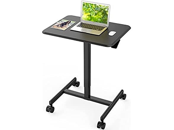 Smug Mobile Laptop Desk, Small Mobile Standing Desk Adjustable Height Mobile Desk Rolling Cart Ergonomic Table, Portable Standing Desk with Pneumatic Height Adjustments, Height Adj from 28.7'' to 43''BK