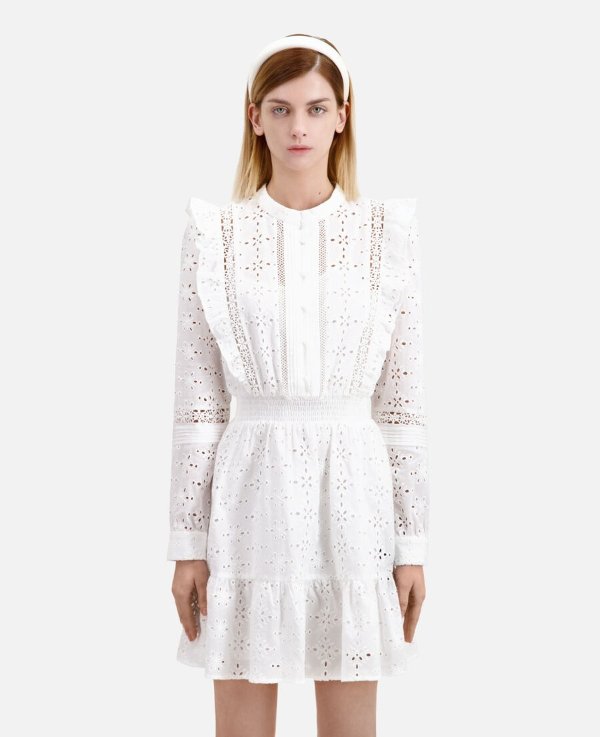 Short white dress in English embroidery | The Kooples - US
