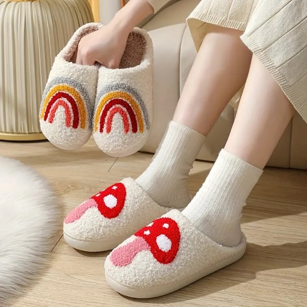 Women's Trendy Printed Slippers, Casual Slip On Plush Lined Shoes, Comfortable Indoor Home Slippers