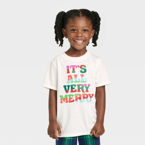 Toddler Holiday Very Merry Matching Family Pajama T-Shirt - Wondershop™ Cream