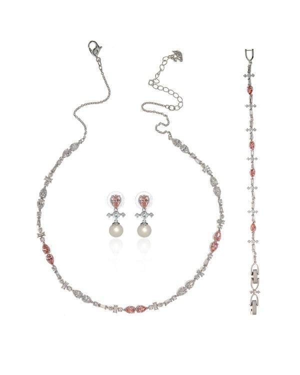 Perfection Rhodium & Crystal Necklace Earrings & Bracelet Set 5515515