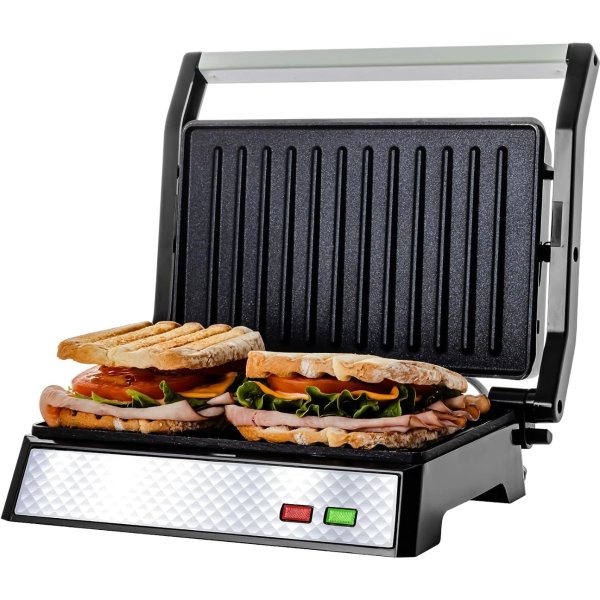 OVENTE Electric Indoor Panini Press Grill and Sandwich Maker with Non-Stick Coated Plates