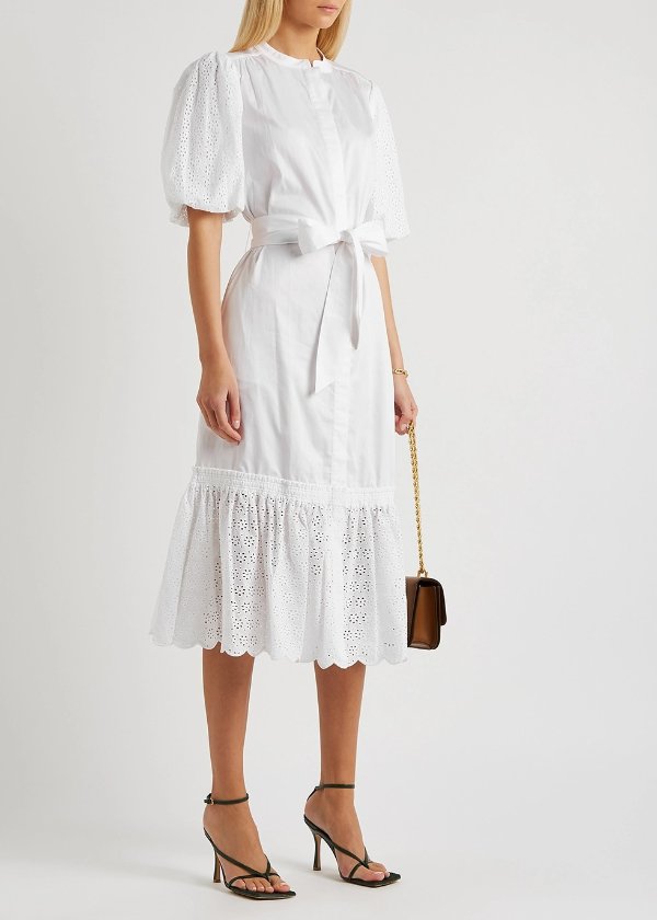 White broderie anglaise cotton shirt dress