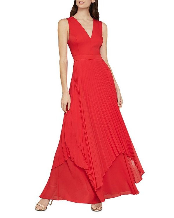 Pleated Satin Cutout Gown