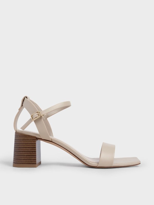 Chalk Ankle Strap Stacked Heel Sandals | CHARLES &amp; KEITH