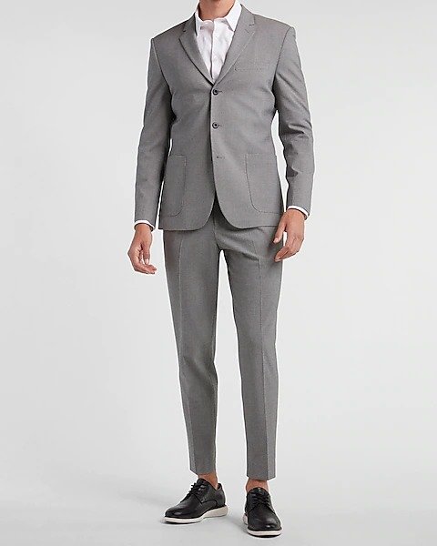 Extra Slim Gray Houndstooth Luxe Comfort Soft Pleated Suit
