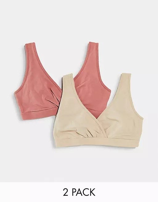Mom 2-pack organic cotton nursing sleep bras in dusty red and pink | ASOS