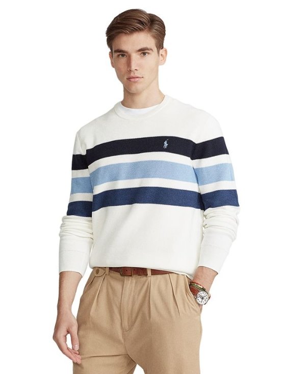 Men's Striped Cotton Crewneck Sweater