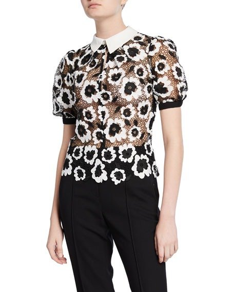 Abstract Floral Guipure Top