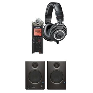Audio-Technica ATH-M50X Headphones + Tascam DR-22WL Digital Audio Recorder with Wi-Fi + PreSonus Ceres C3.5BT Two-Way 3.5" Powered Studio Monitor Speaker 