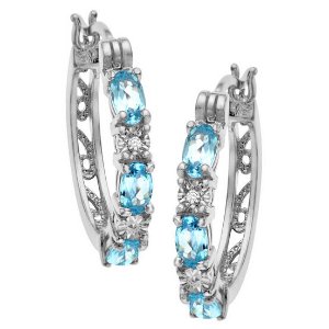 1 5/8 ct Blue Topaz Hoop Earrings with Diamonds