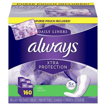 Xtra Protection Daily Liners, Long - with Purse Pouch (160 ct.) - Sam's Club