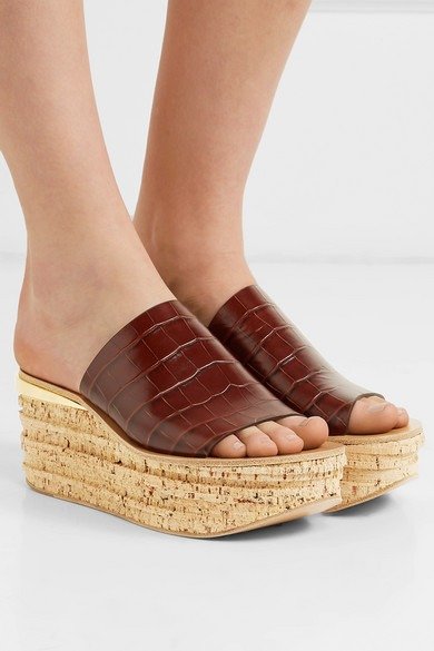 Camille croc-effect leather wedge sandals