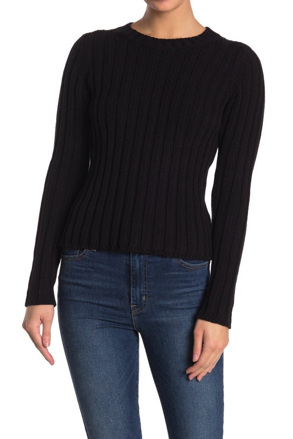 Ribbed Long Sleeve Crew Neck Top