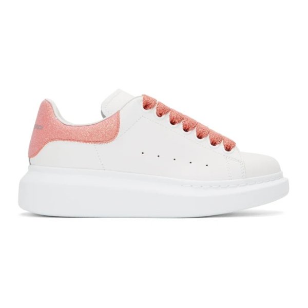 Alexander McQueen - White & Pink Sparkle Oversized Sneakers