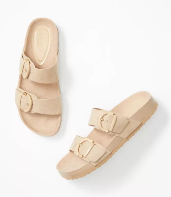 Double Buckle Slide Sandals