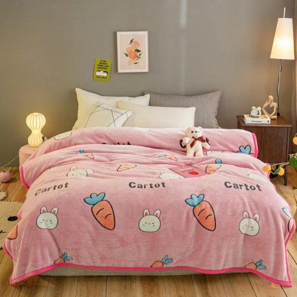 Winter Soft Warm Cartoon Coral Fleece Bed Blanket Bedspread Sofa