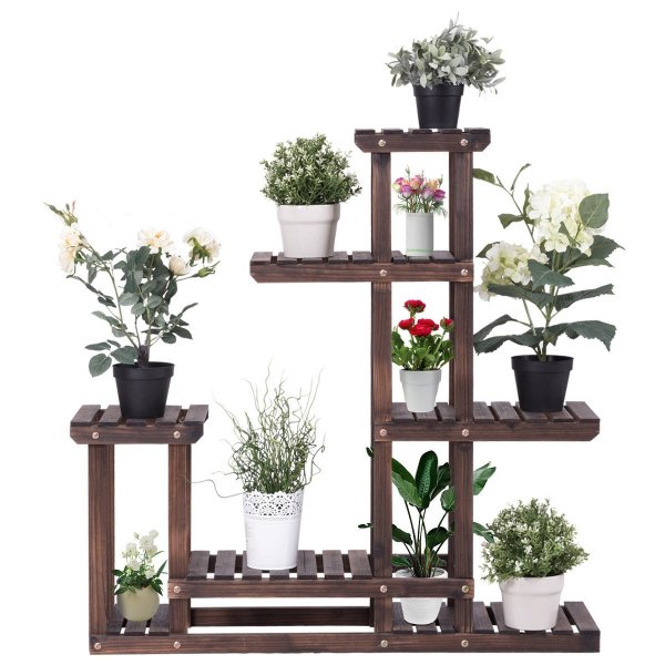 Outdoor 6 Shelves Wooden Flower Plant Stand