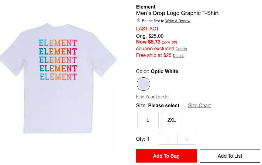 Element Men's Drop Logo Graphic T-Shirt男士T恤