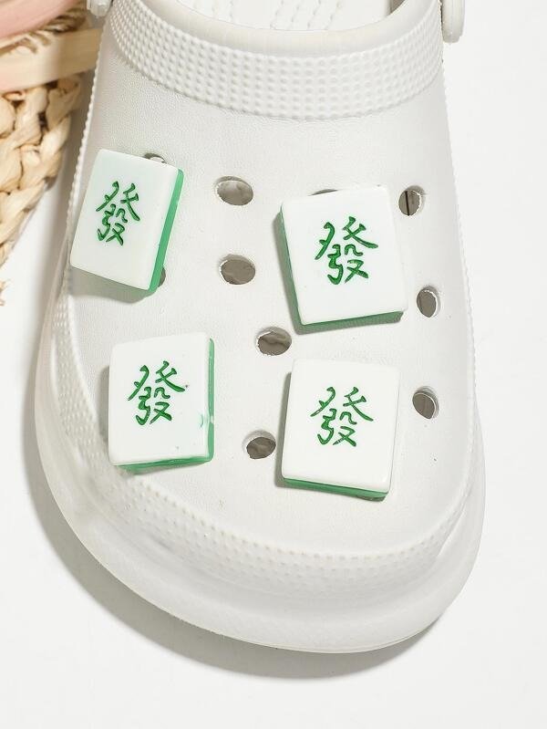 8pcs Mahjong Design Shoe Decorations, Two Tone Plastic Fashionable Accessories For Clogs