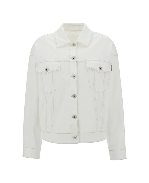 White Jacket With Buttons And Monile Detail In Stretch Cotton Denim Woman | italist, ALWAYS LIKE A SALE