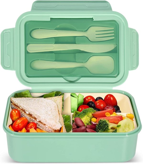 Bento Box Adult Lunch box, 1400ml lunch box containers with 3 Compartments, Bento Lunch Box for Kids Back to School, Dishwasher, BPA Free Reusable On-the-Go Meal and Snack Packing